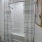 a bathroom with a shower curtain